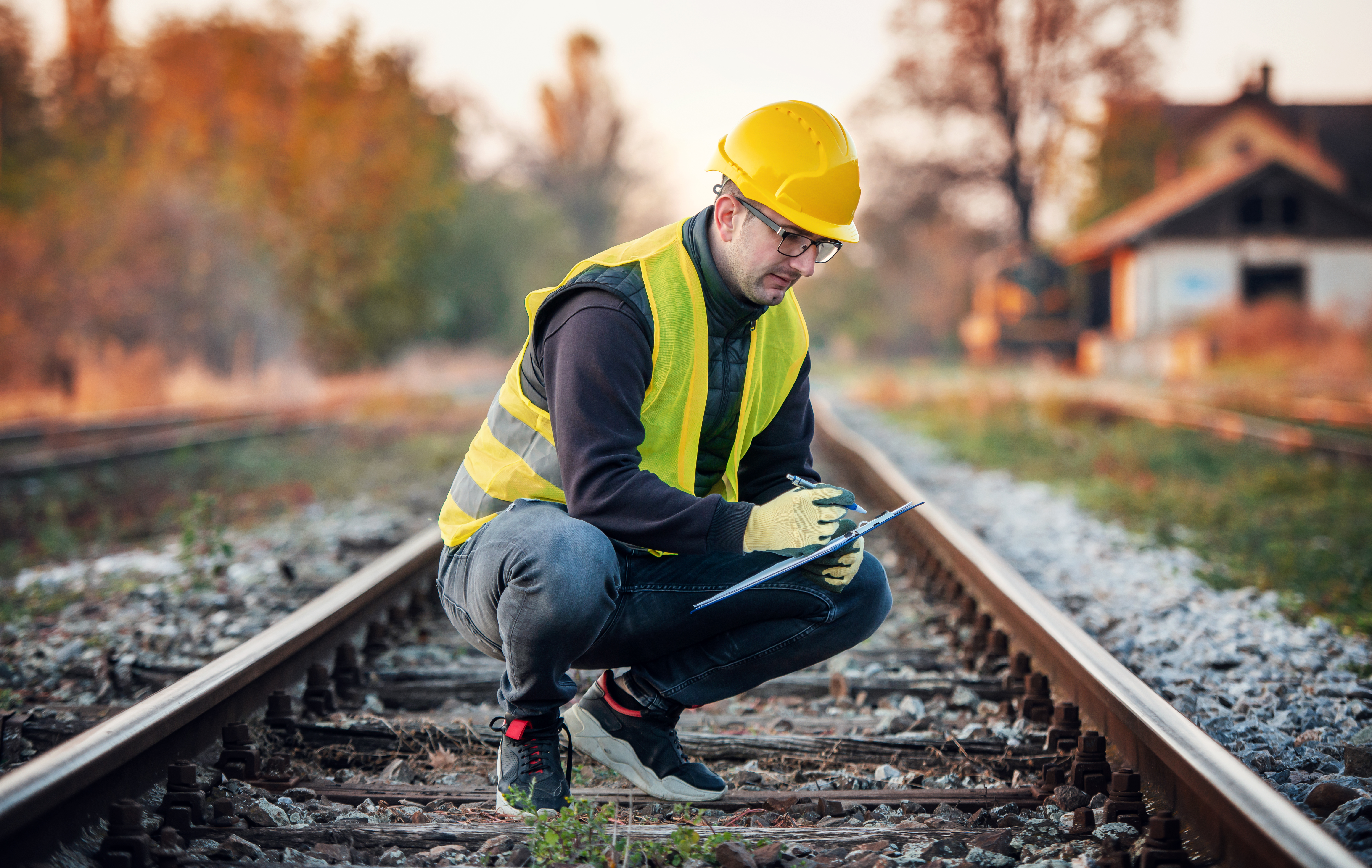 Railroad inspection. Technician found damage on the railway during the inspection.